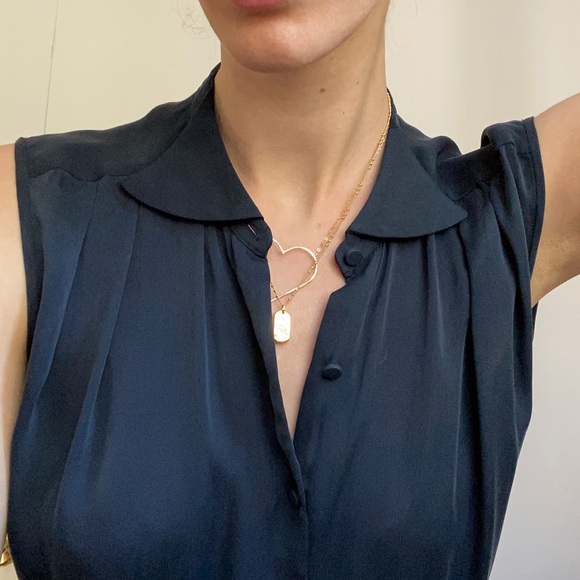 THEYSKINS THEORY NAVY BLUE SILK BLOUSE - Picture 2 of 8